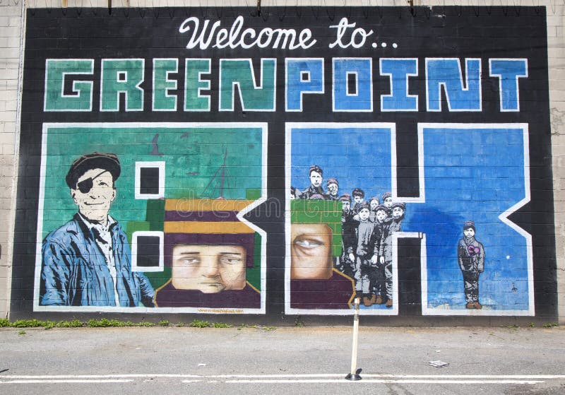 NEW YORK - MAY 6 : Iconic â€œWelcome to Greenpoint BKâ€ mural at the India Street Mural Project in Brooklyn on May 6, 2014