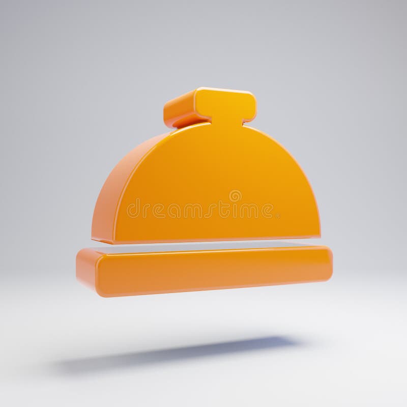 Icono anaranjado caliente brillante volumétrico de Bell del portero aislado en el fondo blanco ilustración del vector Icono anaranjado caliente brillante volumétrico de Bell del portero aislado en el fondo blanco ilustración del vector
