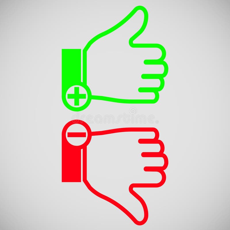 Icono coloreado del pulgar hacia arriba y hacia abajo con más y menos libre illustration Icono coloreado del pulgar hacia arriba y hacia abajo con más y menos libre illustration