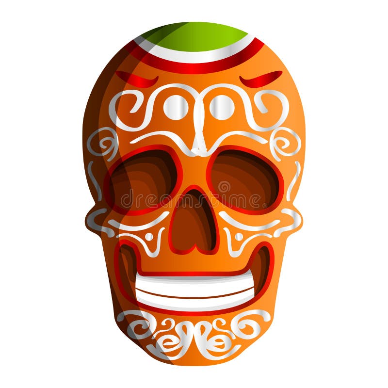 Icono colorido mexicano del cráneo, estilo de la historieta ilustración del vector Icono colorido mexicano del cráneo, estilo de la historieta ilustración del vector