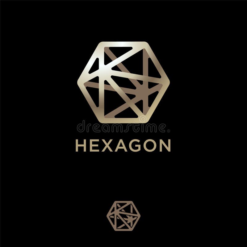 Icono cristalino poligonal Logotipo del hex?gono cristal y letras Seis-acentuados del oro en un fondo oscuro stock de ilustración Icono cristalino poligonal Logotipo del hex?gono cristal y letras Seis-acentuados del oro en un fondo oscuro stock de ilustración