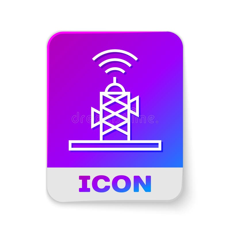 Icono de antena inalámbrica de línea blanca aislado en fondo blanco. antena de radio de señal de red y tecnología. rectángulo stock de ilustración