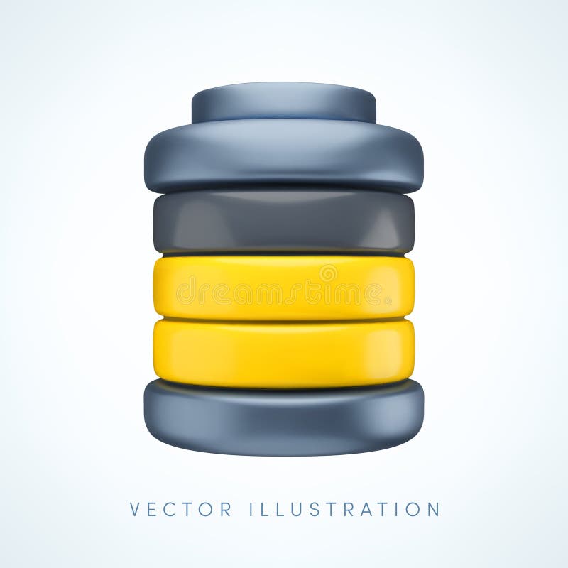 Icono de batería de carga media 3d. representación realista lindo del acumulador de nivel de energía medio amarillo. cargo libre illustration