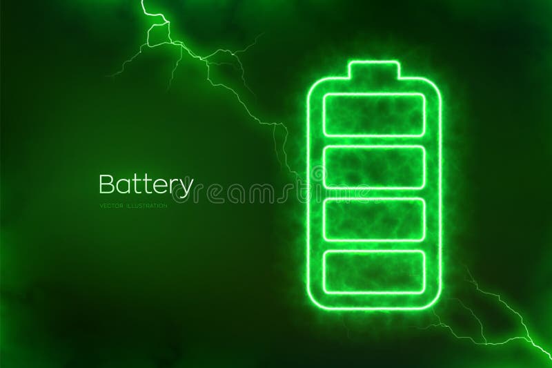 Battery icon with electrical energy glow effect. Green Energy. Charging point station. Rechargeable accumulator. Battery power supply background. Electric discharge effects. Vector illustration. Battery icon with electrical energy glow effect. Green Energy. Charging point station. Rechargeable accumulator. Battery power supply background. Electric discharge effects. Vector illustration