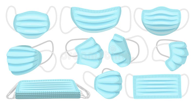 Icono de conjunto de dibujos animados aislados con máscara médica. conjunto de dibujos animados vectores icono de la cara de prote ilustración del vector