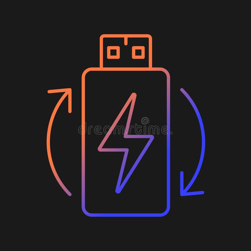 Rechargeable lithium ion battery gradient vector manual label icon for dark theme. Thin line color symbol. Modern style pictogram. Vector isolated outline drawing for product use instructions. Rechargeable lithium ion battery gradient vector manual label icon for dark theme. Thin line color symbol. Modern style pictogram. Vector isolated outline drawing for product use instructions