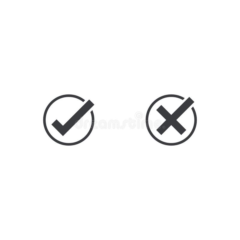 Icono de la marca de verificación Apruebe y cancele el símbolo para el proyecto de diseño Botón plano sí y no Bueno y malo Appove