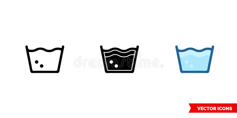 Icono de lavado automático de 3 tipos de esquema en blanco y negro. símbolo vectorial aislado.