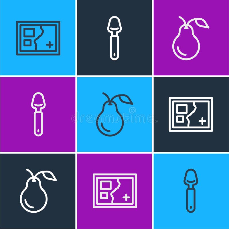 Icono de línea de mapa plegado pera y cuchara. vector libre illustration