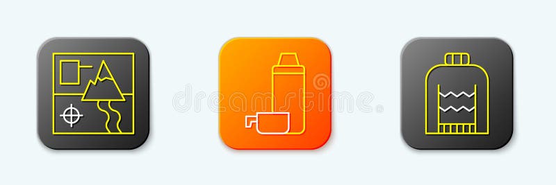 Icono de mapa plegado, termo y jersey navideño. Vector ilustración del vector