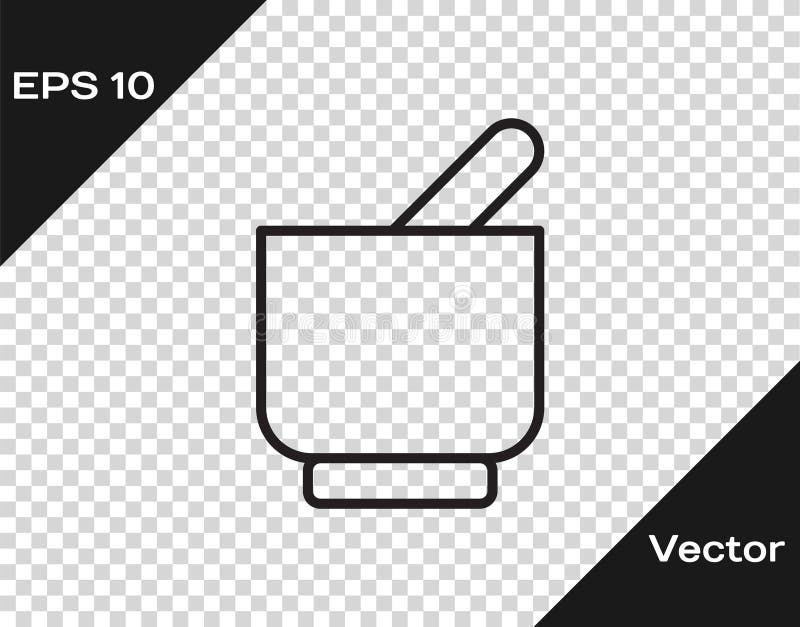 Icono de mortero y almirez de línea negra aislado en fondo transparente. vector libre illustration