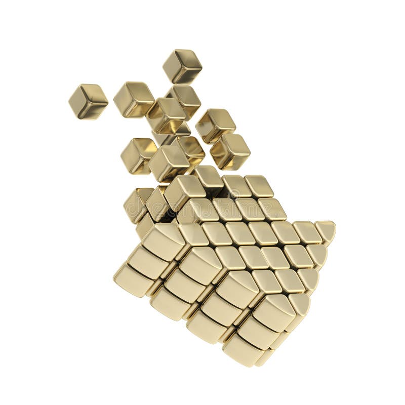 Icono de oro del emblema de la flecha del cubo de la tecnología