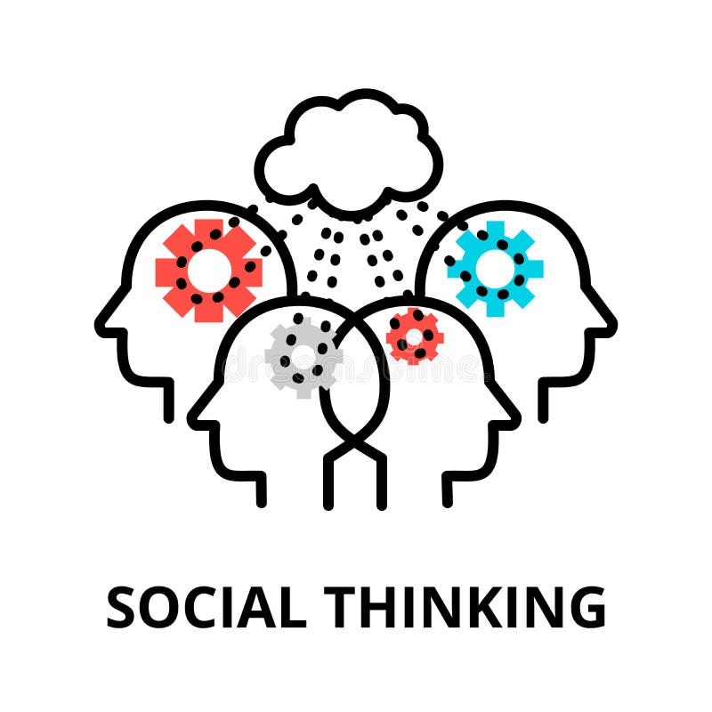 Icono de pensamiento social, línea fina plana ejemplo del vector stock de ilustración Icono de pensamiento social, línea fina plana ejemplo del vector stock de ilustración