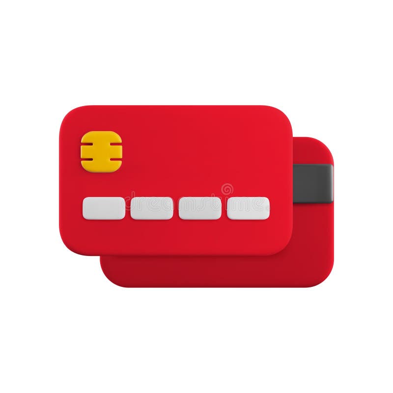Icono de pila de tarjetas de crédito 3d de dibujos animados. Representación 3d realista de la tarjeta de débito rojo en la parte s libre illustration