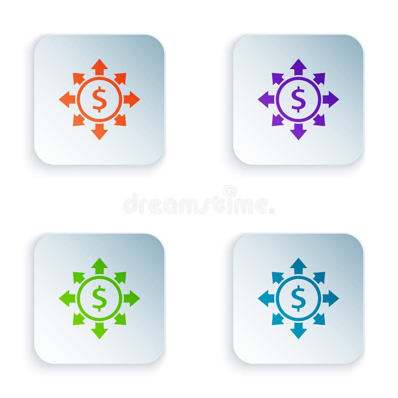Icono de red de recurso compartido de dólar de color aislado en fondo blanco. establecer iconos coloridos en botones cuadrados. ve stock de ilustración