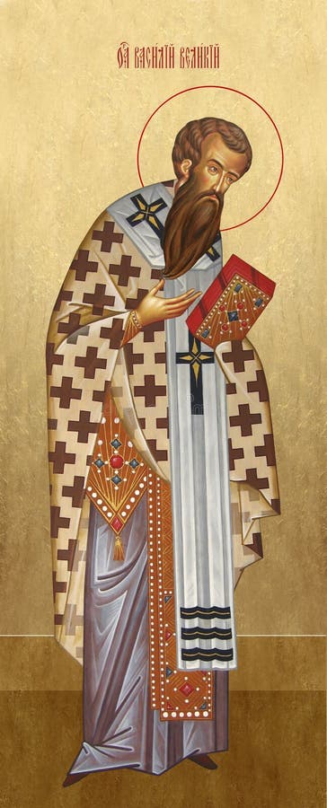 Icono de santa basil el gran en un fondo dorado