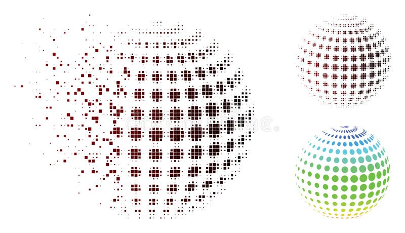 Icono de semitono punteado tono medio de la esfera del pixel del polvo stock de ilustración Icono de semitono punteado tono medio de la esfera del pixel del polvo stock de ilustración