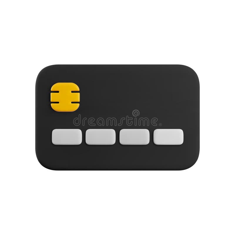 Icono de tarjeta de crédito 3d de dibujos animados. Representación 3d realista de la tarjeta de débito negra fondo aislado para co stock de ilustración
