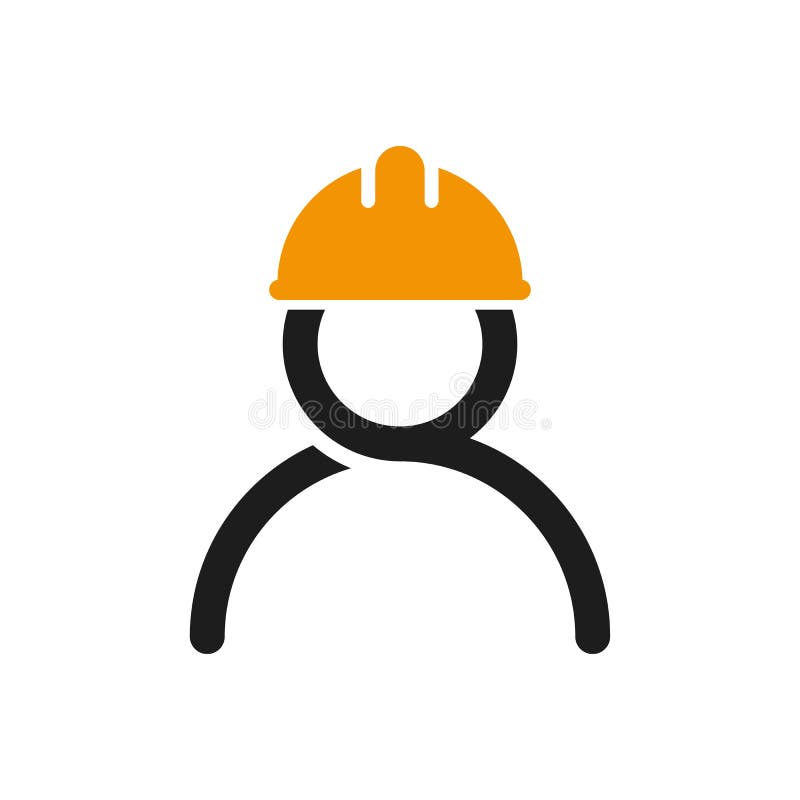 Icono de trabajador del vector Logo estilizado del trabajador de la construcción con sombrero duro Signo de ingeniería stock de ilustración