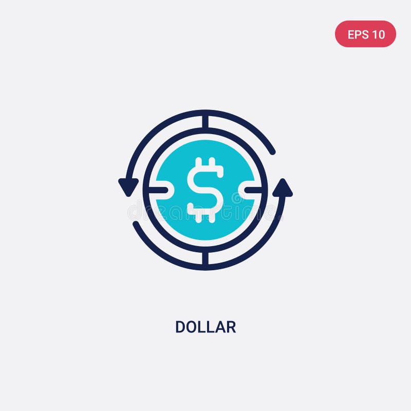 Icono de vector de dos dólares de color del concepto de negocio símbolo de señal vectorial azul en dólares aislado puede ser usad ilustración del vector