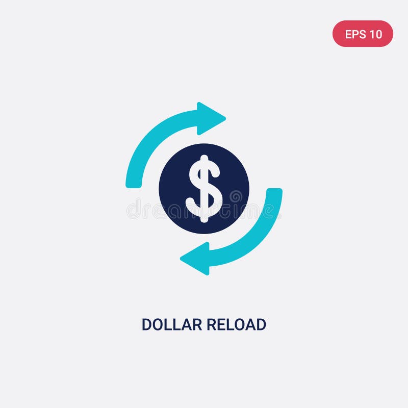 Icono de vector de recarga de dos dólares en color del concepto de economía de criptodivisa se puede utilizar el símbolo de signo ilustración del vector