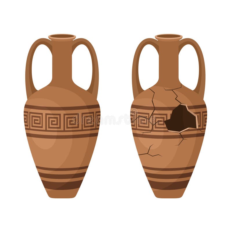 Icono de ánforas antiguas completo y rotas con dos mangos. tarro de jarrón de arcilla antigua olla tradicional. jugo de cerámica