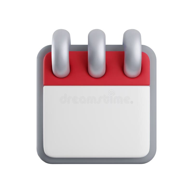 Icono del calendario 3d de la caricatura vectorial. Rasgo realista del calendario gris y rojo vacío con páginas volteadas en anill stock de ilustración