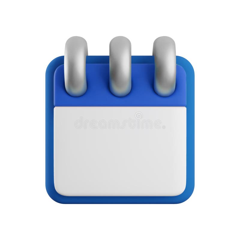Icono del calendario 3d de la caricatura vectorial. Renuncia realista del calendario azul vacío con páginas invertidas en anillos ilustración del vector