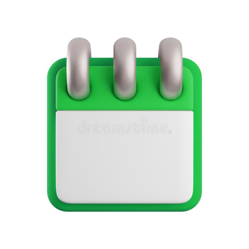 Icono del calendario 3d de la caricatura vectorial. Renuncia realista del calendario verde vacío con páginas invertidas en anillos libre illustration