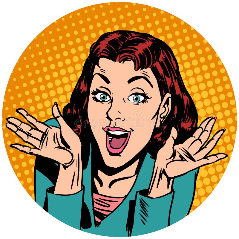 Icono del carácter del avatar del arte pop de la mujer de la sorpresa stock de ilustración Icono del carácter del avatar del arte pop de la mujer de la sorpresa stock de ilustración