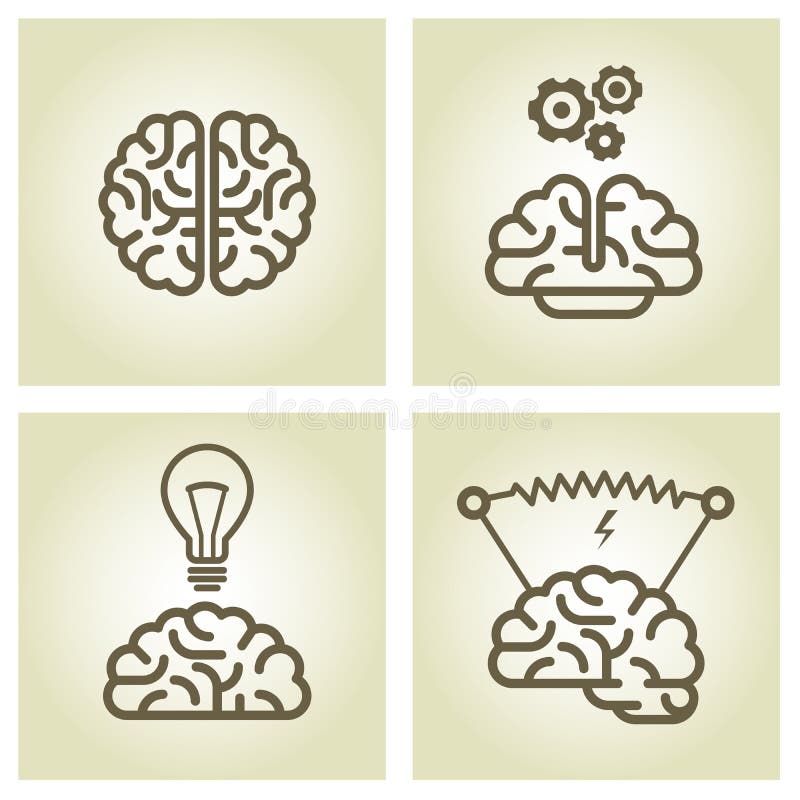 Icono del cerebro - símbolos de la invención y de la inspiración ilustración del vector Icono del cerebro - símbolos de la invención y de la inspiración ilustración del vector