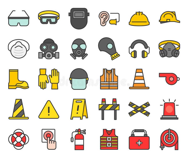Personal Protective equipment and firefighter equipment icon, filled outline. Personal Protective equipment and firefighter equipment icon, filled outline.