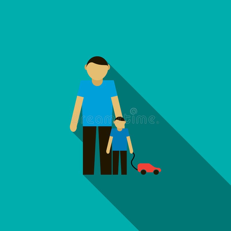Icono del padre y del hijo, estilo plano. Icono del padre y del hijo en estilo plano en un fondo azul