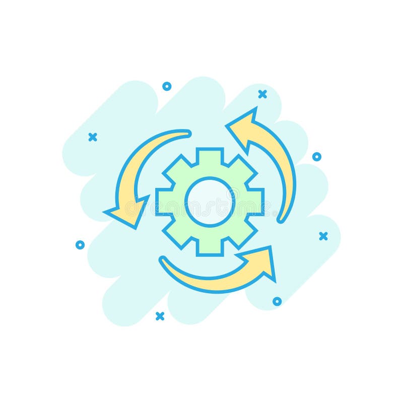 Icono del proceso del flujo de trabajo en estilo cómico Rueda del diente del engranaje con el pictograma del ejemplo de la histor ilustración del vector Icono del proceso del flujo de trabajo en estilo cómico Rueda del diente del engranaje con el pictograma del ejemplo de la histor ilustración del vector