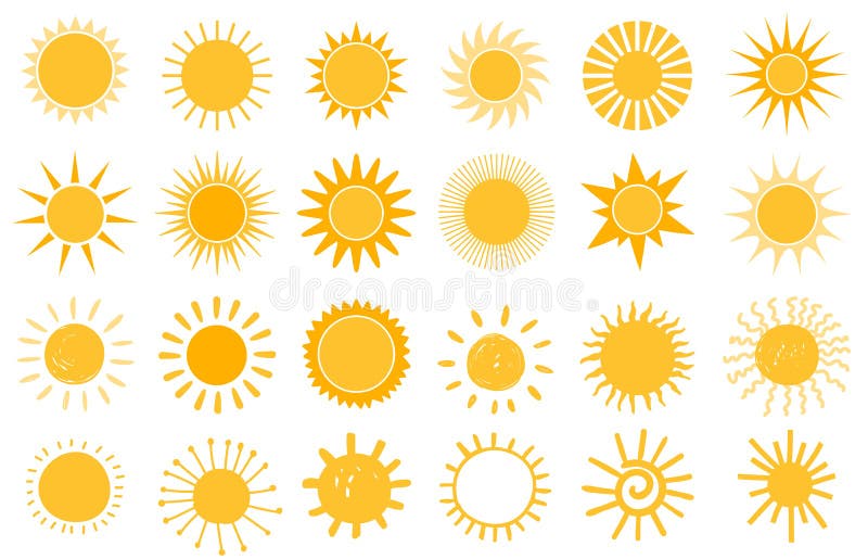 Icono Del Sol De Dibujos Animados. Símbolos De Verano Planos Y Dibujados a  Mano. Logotipo De Forma De Sol. Siluetas De Sol Matutin Ilustración del  Vector - Ilustración de rayo, sunburst: 209951319