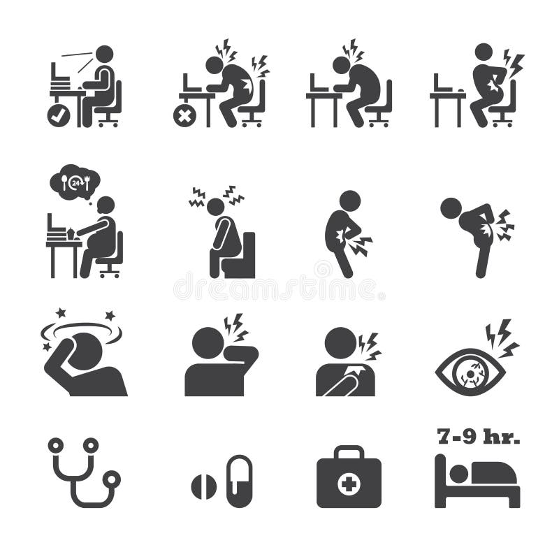 Icono del síndrome de la oficina stock de ilustración Icono del síndrome de la oficina stock de ilustración