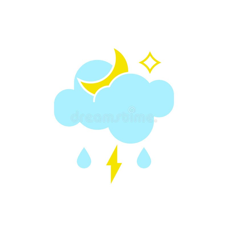 Icono del tiempo del vector de una nube azul con el relámpago, la luna y los descensos para mostrar el pronóstico tempestuoso de libre illustration Icono del tiempo del vector de una nube azul con el relámpago, la luna y los descensos para mostrar el pronóstico tempestuoso de libre illustration
