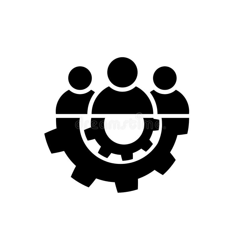 Icono del trabajo en equipo en estilo plano Símbolo del equipo y del engranaje ilustración del vector Icono del trabajo en equipo en estilo plano Símbolo del equipo y del engranaje ilustración del vector