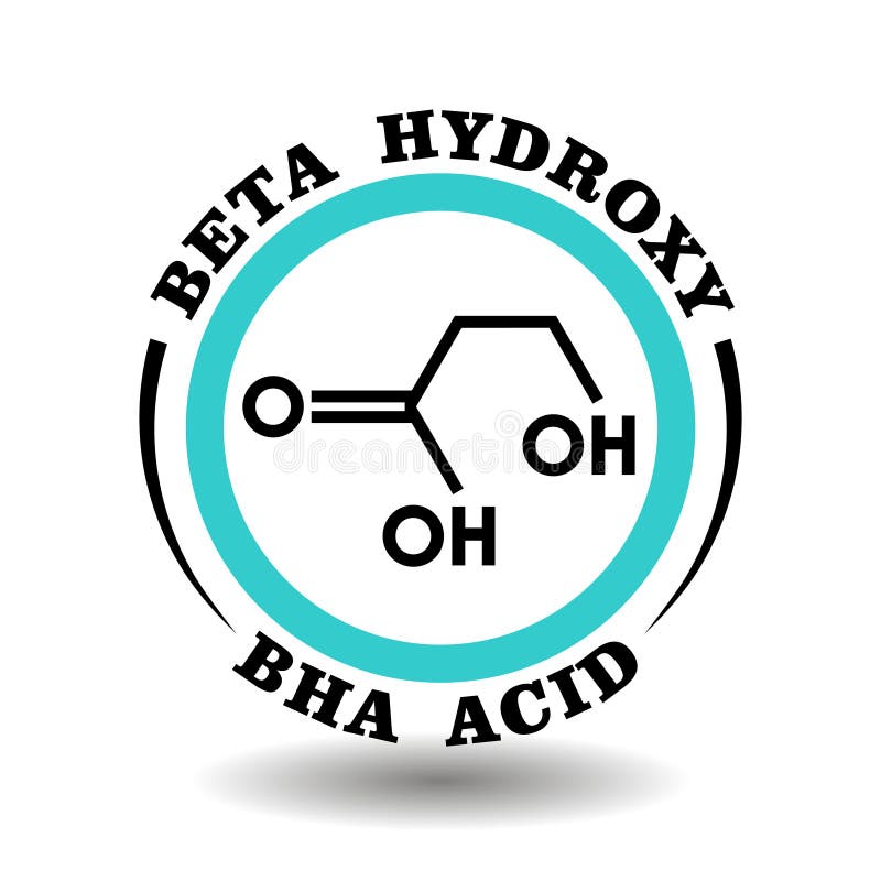 Circle vector icon Beta Hydroxy Acid with chemical formula of BHA symbol for packaging signs of exfoliant scrub cosmetics, tags of skin peelable products with pore cleansing acid ingredient. Circle vector icon Beta Hydroxy Acid with chemical formula of BHA symbol for packaging signs of exfoliant scrub cosmetics, tags of skin peelable products with pore cleansing acid ingredient