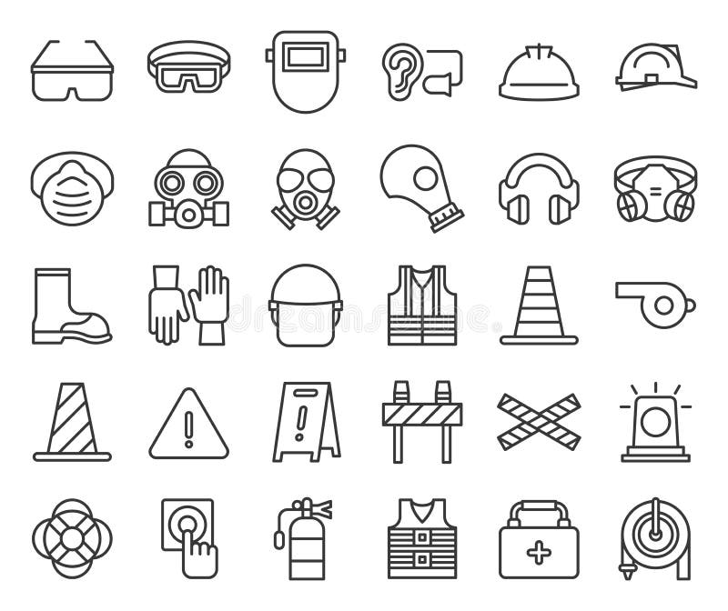 Protective equipment and firefighter outline vector icon. Protective equipment and firefighter outline vector icon.