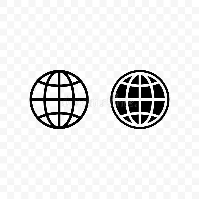 Icono del vector del globo de la tierra, homepage de la página web del viaje internacional o red de la rejilla de la tierra del s