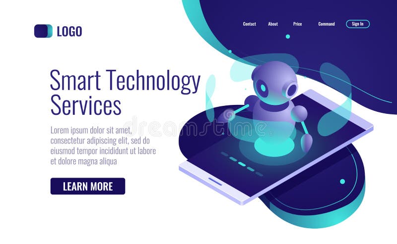 Icono elegante isométrico, ayudante del robot de la inteligencia artificial, chatbot, análisis de la tecnología de datos libre illustration