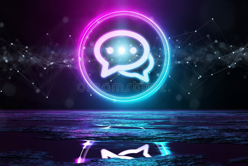 Icono holográfico en icono holográfico iluminando el suelo con luz de neón azul y rosa 3d representación ilustración del vector