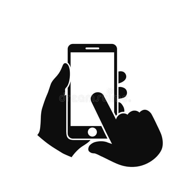 Icono humano del smartphone de la tenencia de la mano Tel? fono que lleva a cabo la muestra plana del icono - vector stock de ilustración