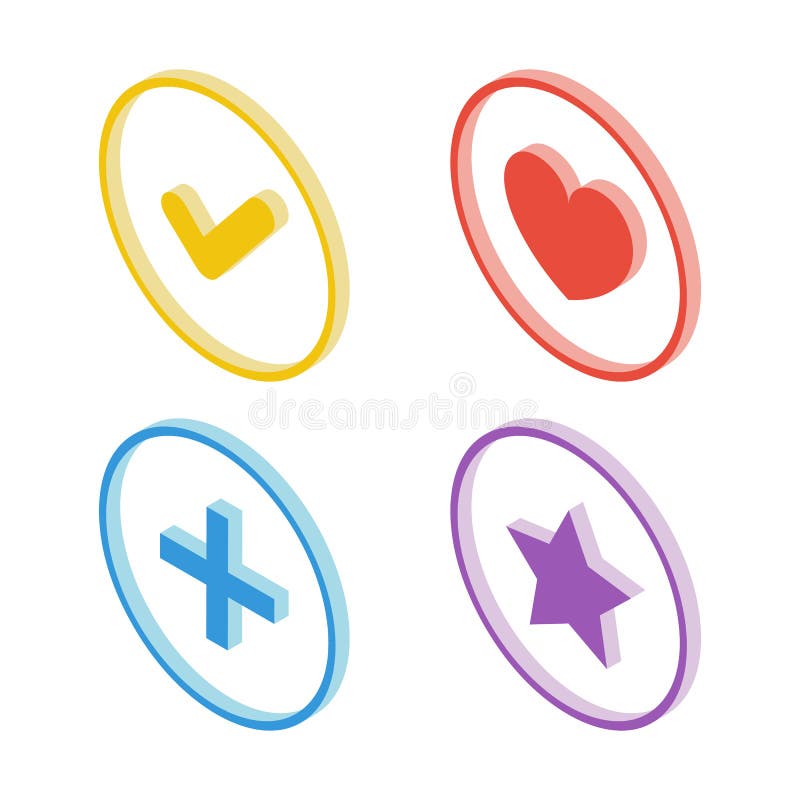Icono isométrico de la señal Icono isométrico del corazón Icono isométrico de la estrella Icono isométrico del signo más libre illustration Icono isométrico de la señal Icono isométrico del corazón Icono isométrico de la estrella Icono isométrico del signo más libre illustration