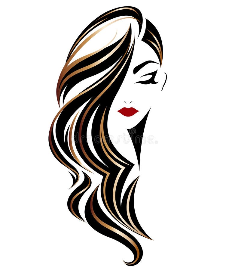 Icono largo del estilo de pelo de las mujeres, mujeres del logotipo en el fondo blanco