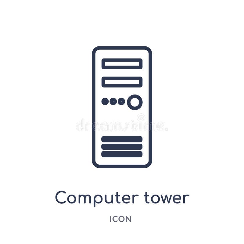 Icono linear de la torre del ordenador de la colección electrónica del esquema del terraplén de la materia Línea fina vector de l stock de ilustración Icono linear de la torre del ordenador de la colección electrónica del esquema del terraplén de la materia Línea fina vector de l stock de ilustración