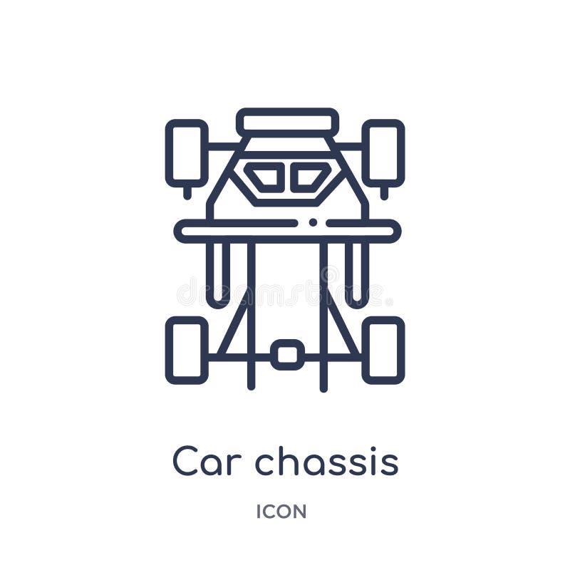 Icono linear del chasis del coche de la colección del esquema de las piezas del coche Línea fina vector del chasis del coche aisl libre illustration Icono linear del chasis del coche de la colección del esquema de las piezas del coche Línea fina vector del chasis del coche aisl libre illustration