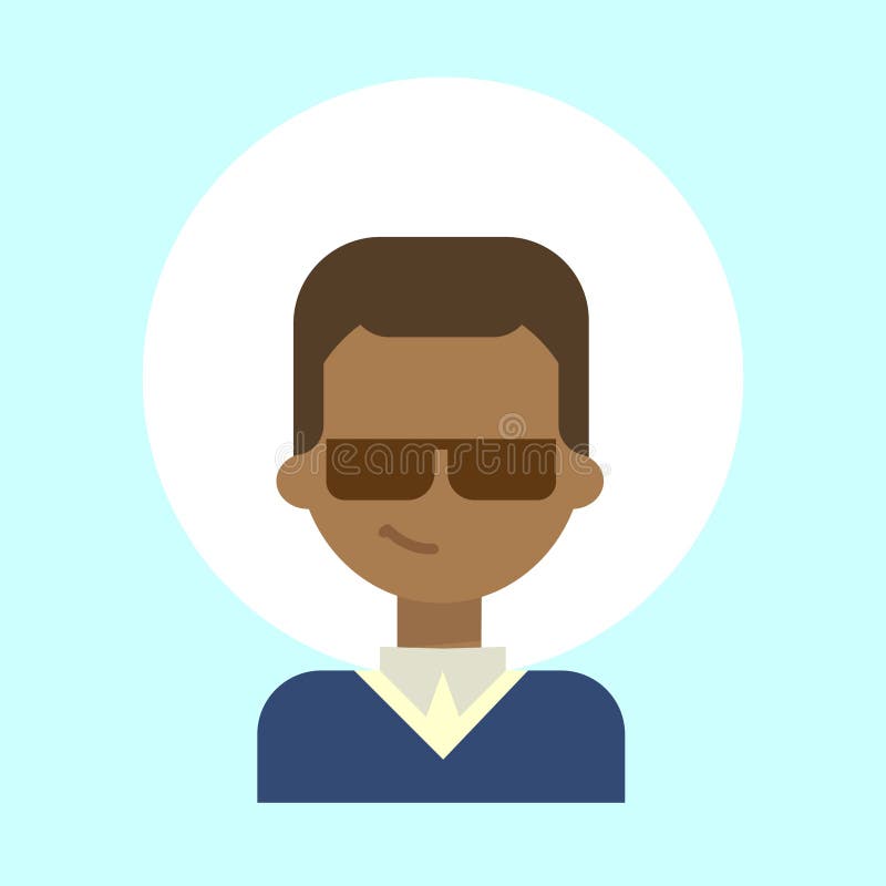 Icono masculino afroamericano del perfil de la emoción de los vidrios de Sun que lleva, cara sonriente feliz del retrato de la hi stock de ilustración Icono masculino afroamericano del perfil de la emoción de los vidrios de Sun que lleva, cara sonriente feliz del retrato de la hi stock de ilustración