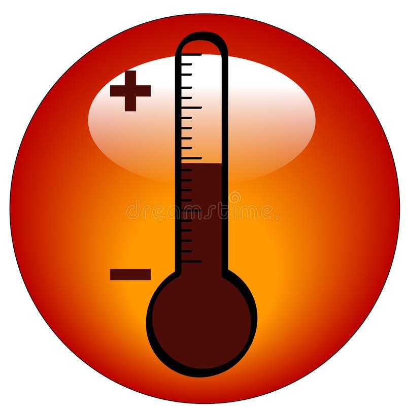 Round thermometer icon or button - illustration. Round thermometer icon or button - illustration